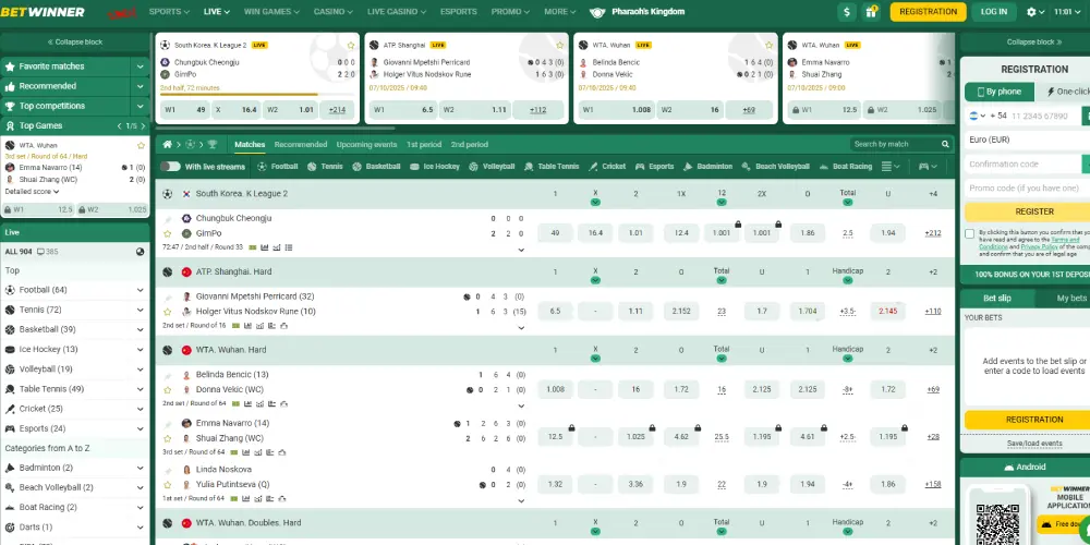 betwinner sportsbook live betting markets