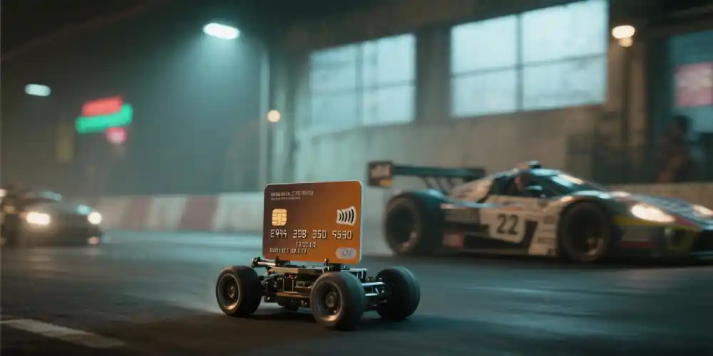 credit card on wheels racing race cars