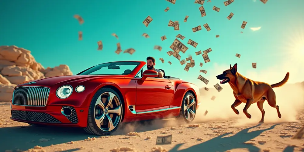 dog chases a fancy car