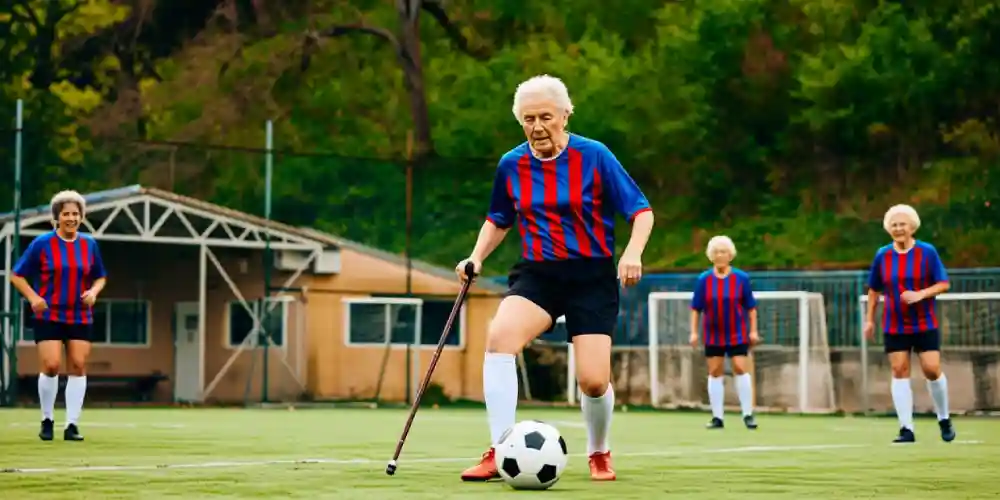 old women playing soccer