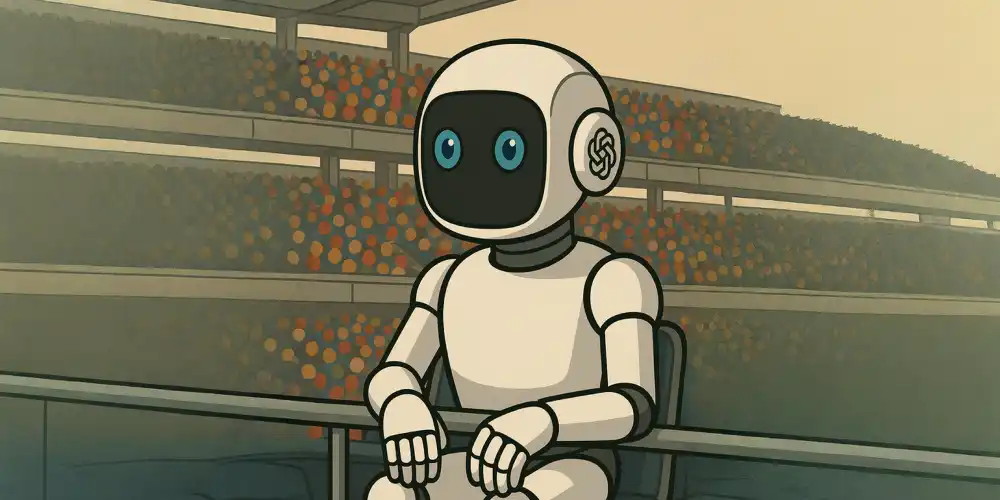 humanoid chatpt robot watching soccer in the stadium