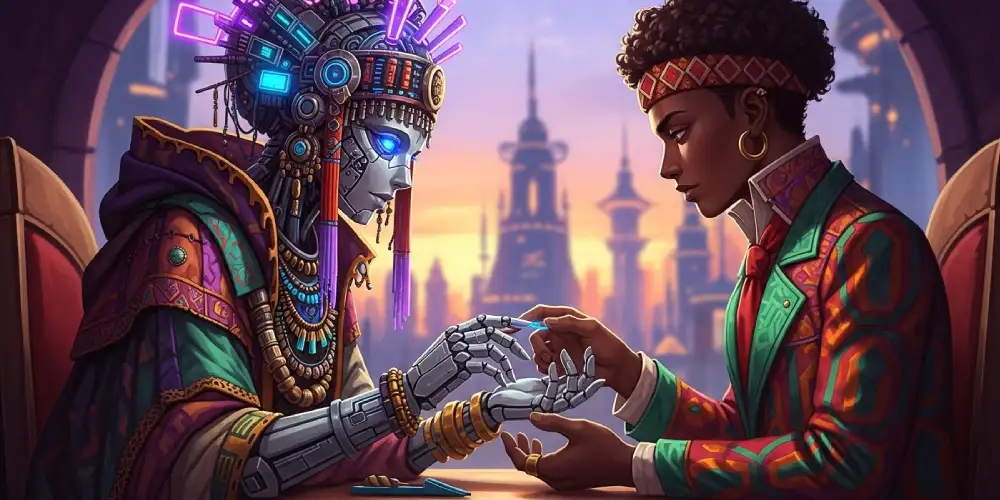 robot fortune teller reads palm