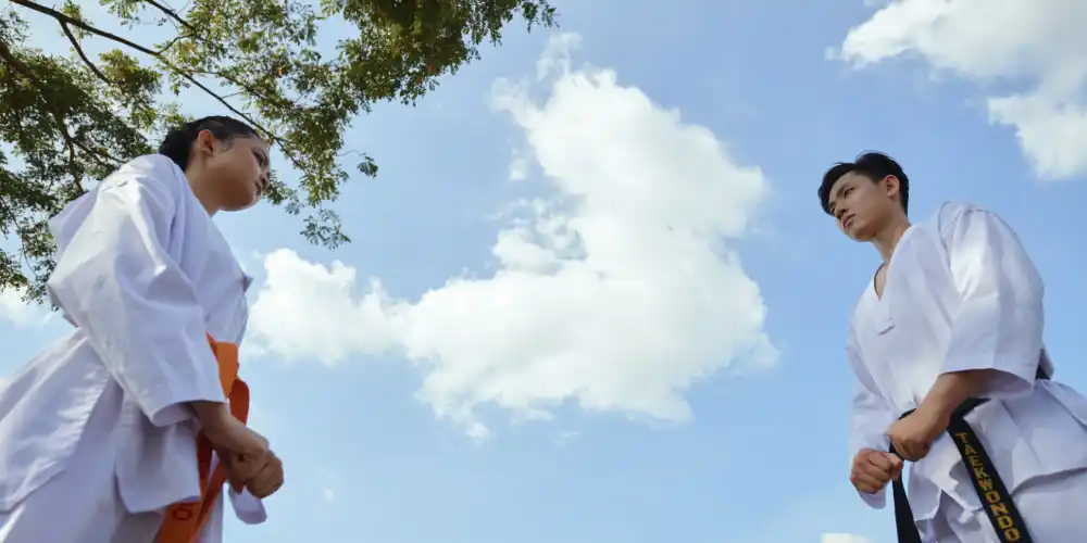 taekwondo students salute each other