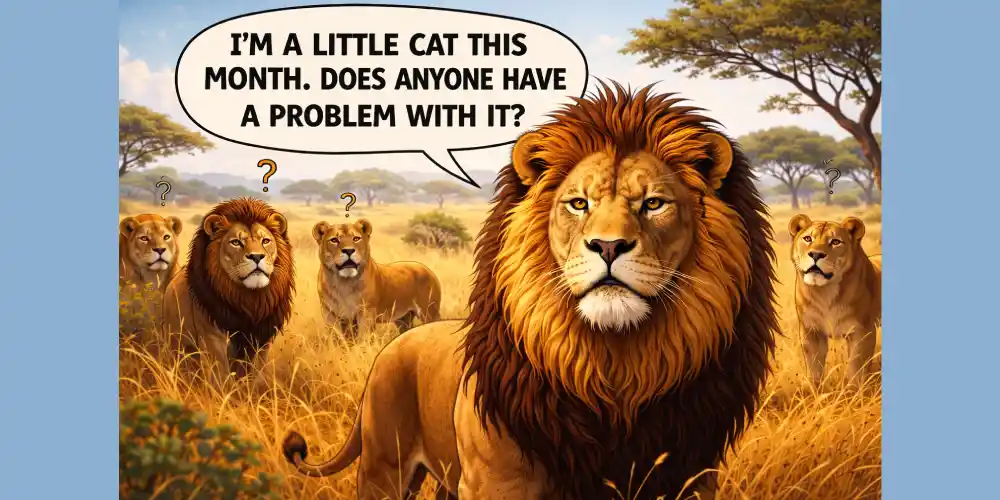 a lion claims that he is a cat