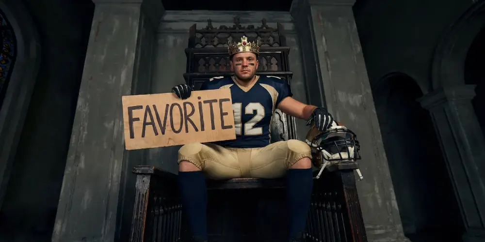 favorite football player sits on a throne