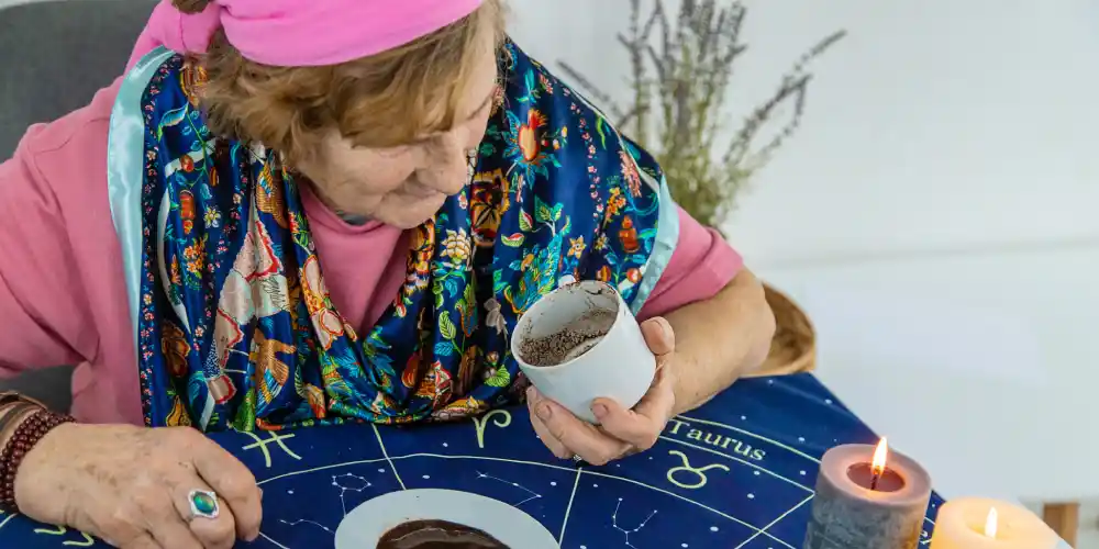 fortune teller reading coffee