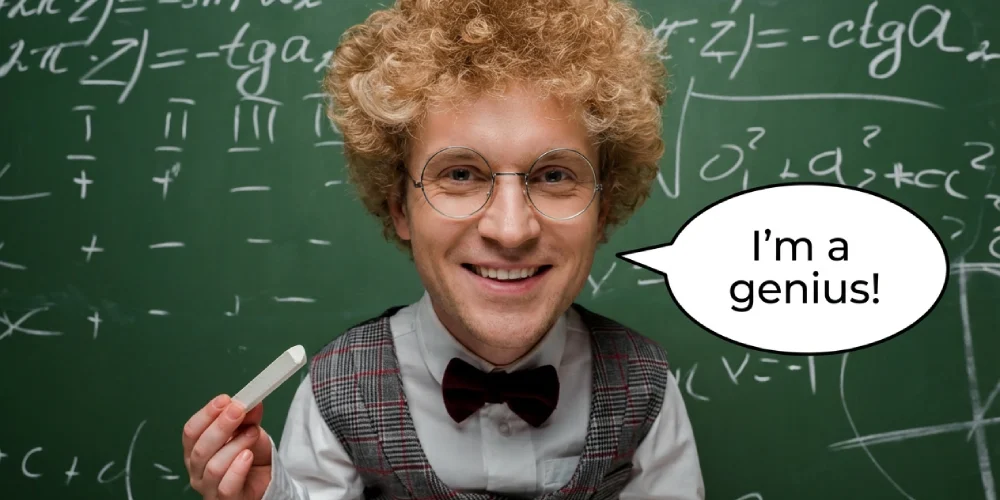 genius man solving a math question